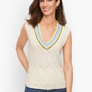 Talbots Petite Knit Sweater with Blue and Pink Accents NWOT